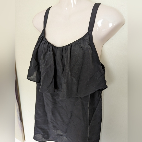 Eloise black silk ruffled sleeveless top large - Picture 3 of 9